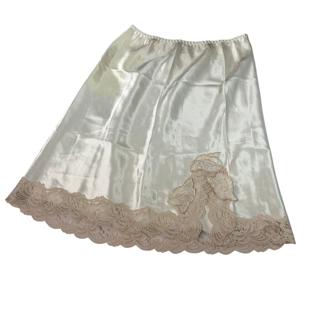 VTG Victoria's Secret half slip skirt, cream lace floral applique, Sz S coquette